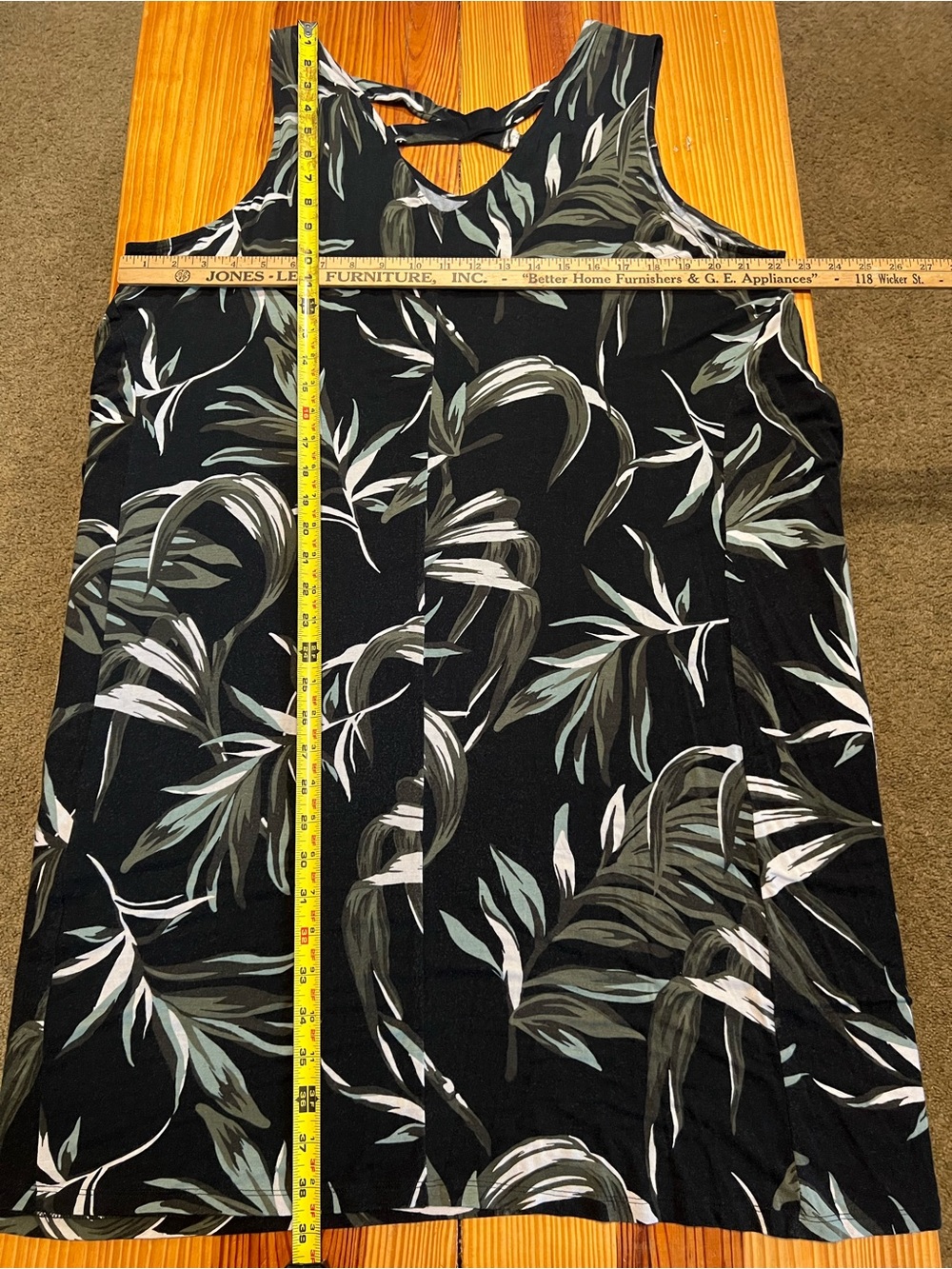 Style & Co. Black Sleeveless Midi Dress with Green and White Leaf Print - Picture 8 of 8